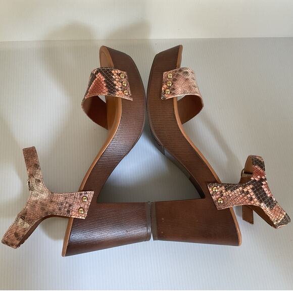 Celia Women's Platform Block Heels Brown Python Retro Sandals Animal Print 10 - Picture 4 of 13